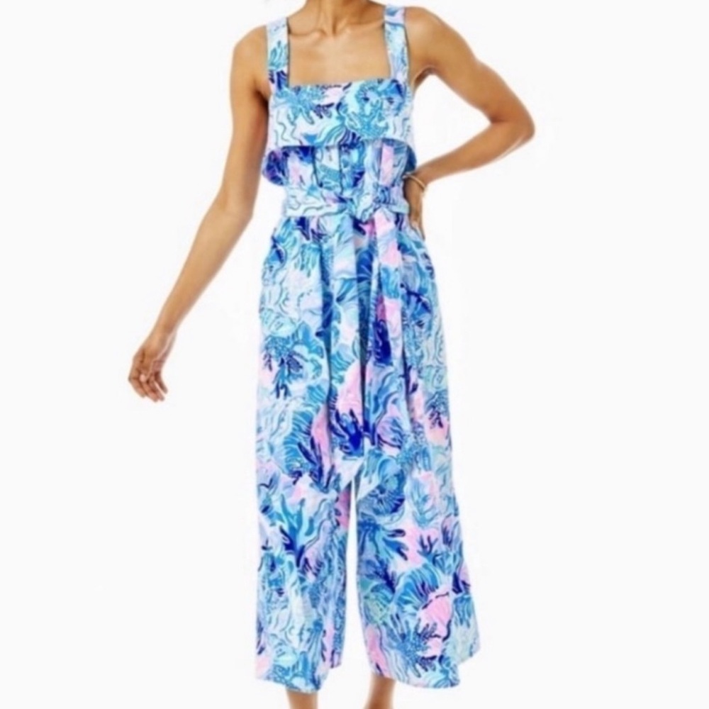 Lilly Pulitzer Tasely Blue and Pink Jumpsuit with Cropped Style